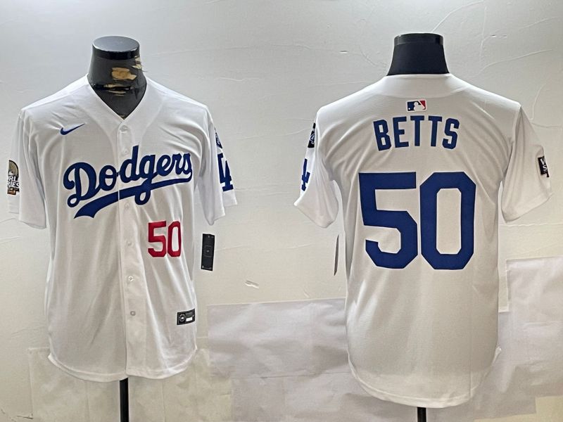 Men Los Angeles Dodgers 50 Betts White Game 2024 Nike MLB Jersey style 11203